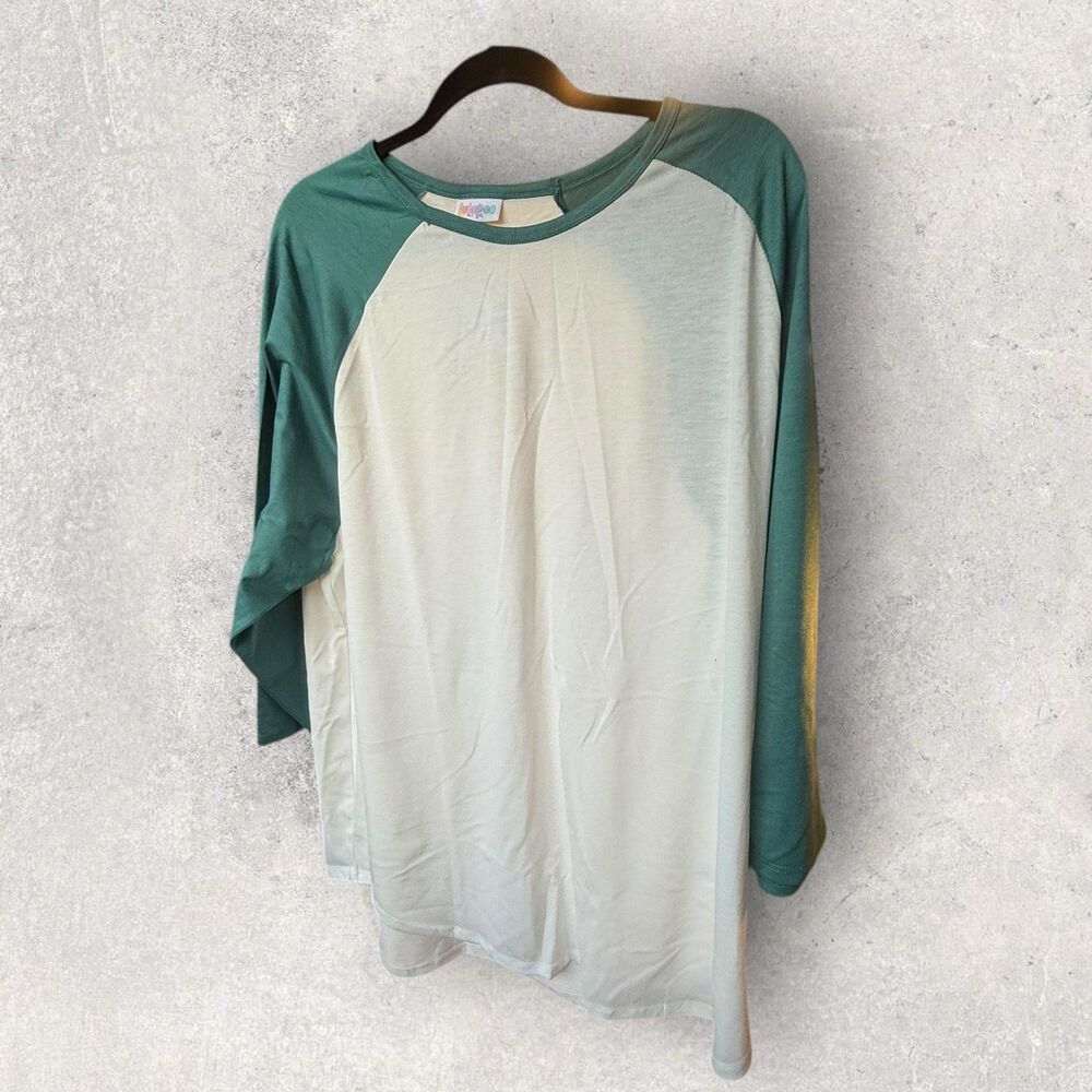 Lularoe Women's Randy Baseball Shirt Green Sleeves And White Size 3XL NWT